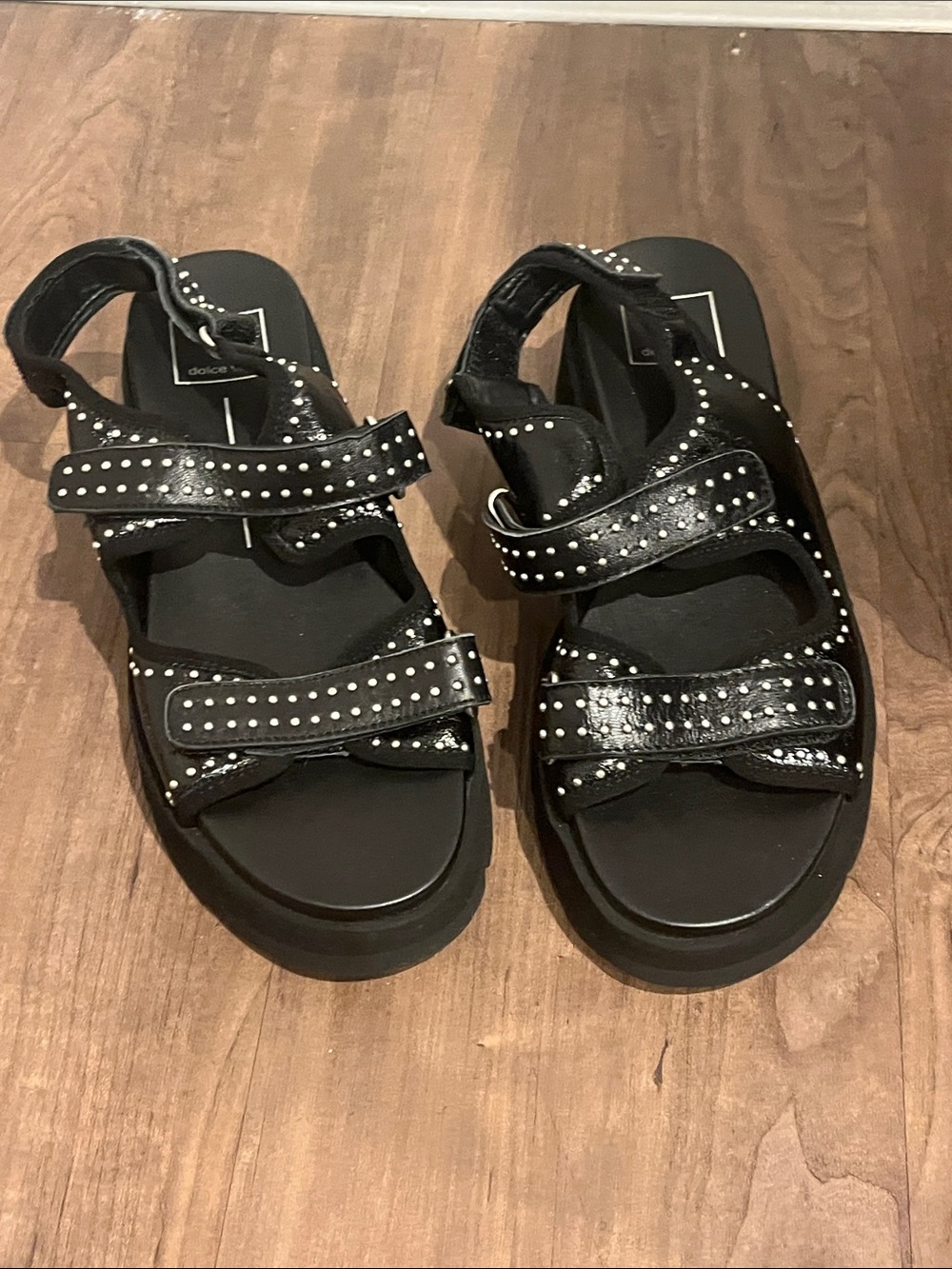 Dolce Vita Black Studded Triple-Strap Platform Sandals